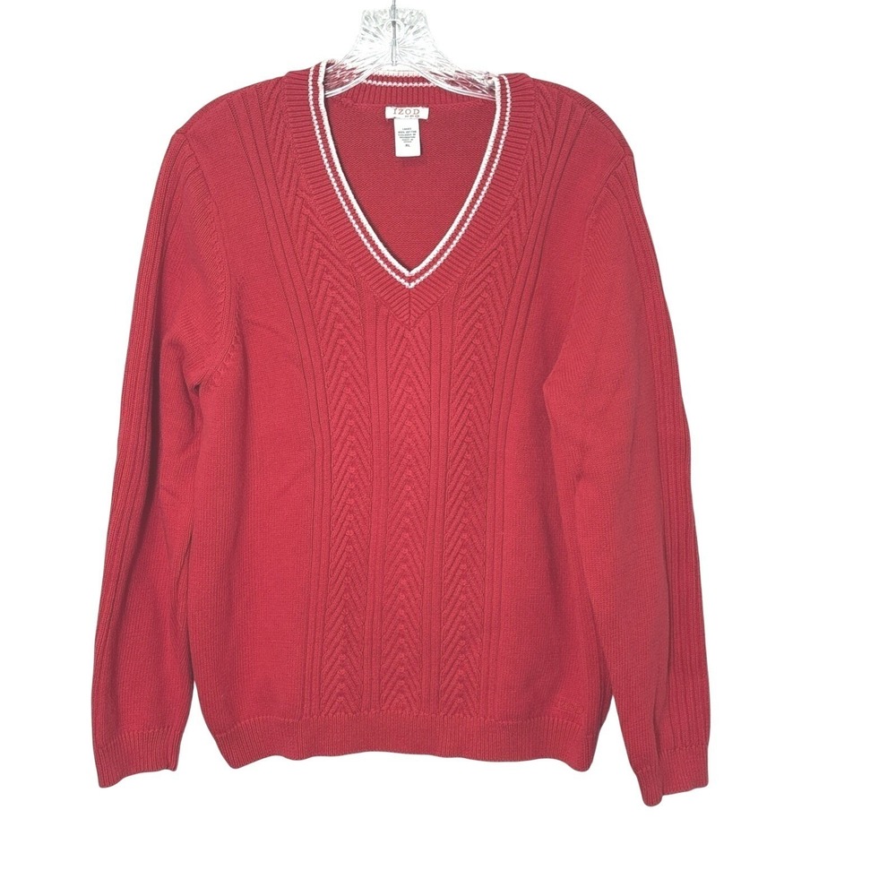 Womens Red V-Neck Sweater XL Preppy Collegiate‎ Tennis Country Club Old Money